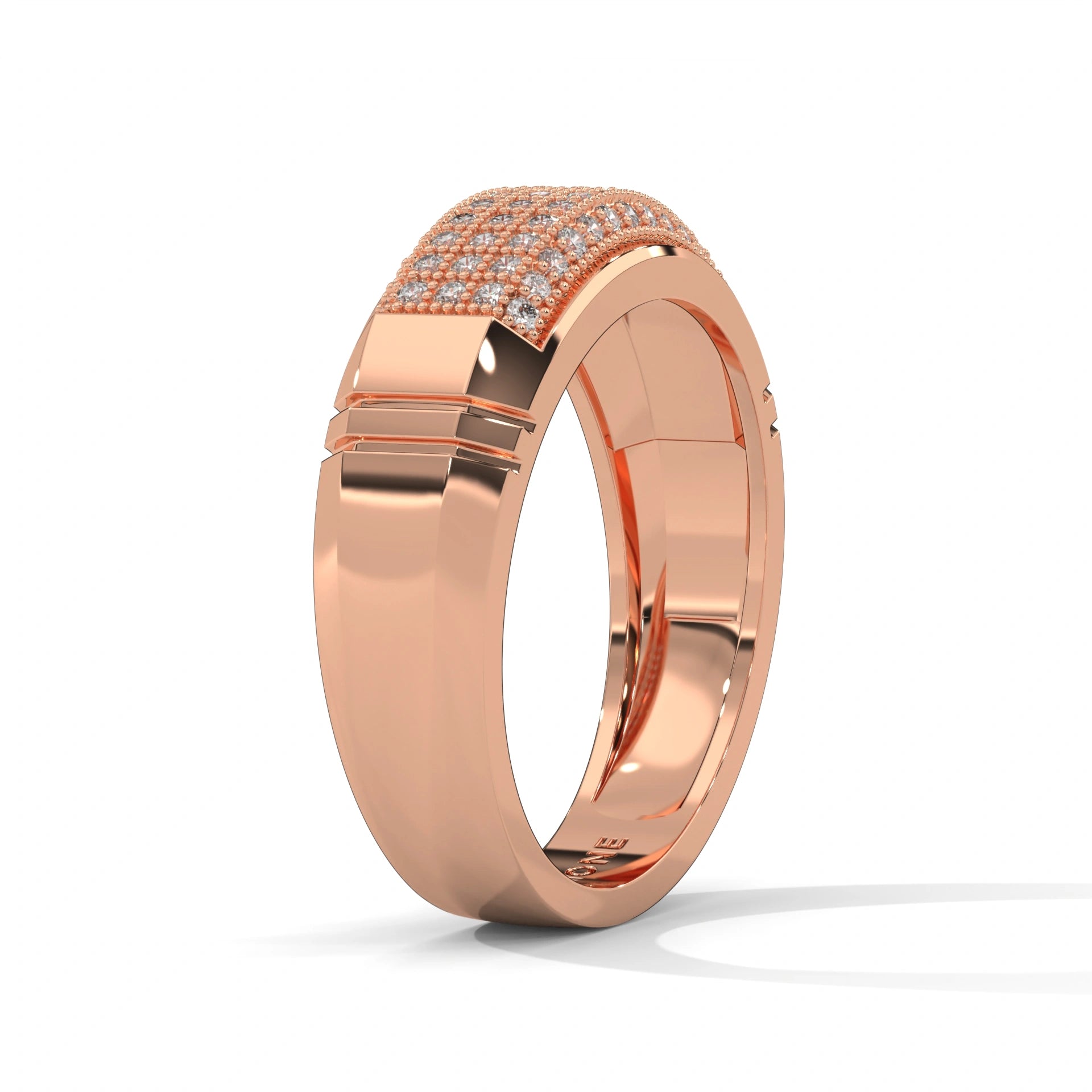 0.65 carat lab grown diamond mens curved pave ring in rose gold