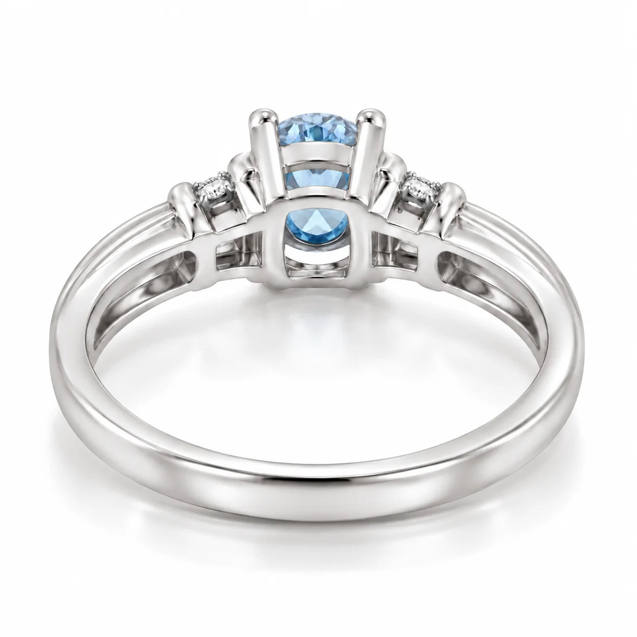 Back View Of 0.69 Carat Oval Cut Blue Diamond Ring