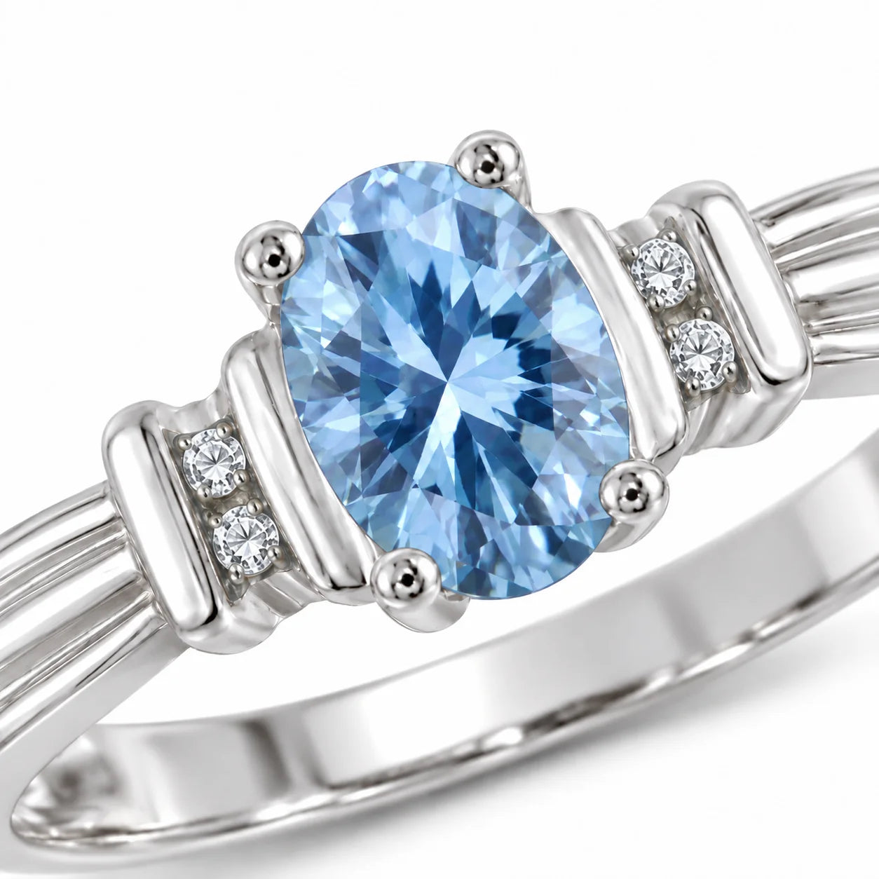 Close up View Of 0.69 Carat Oval Cut Blue Diamond Ring