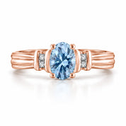 Front View Of 0.69 Carat Oval Cut Blue Diamond Ring