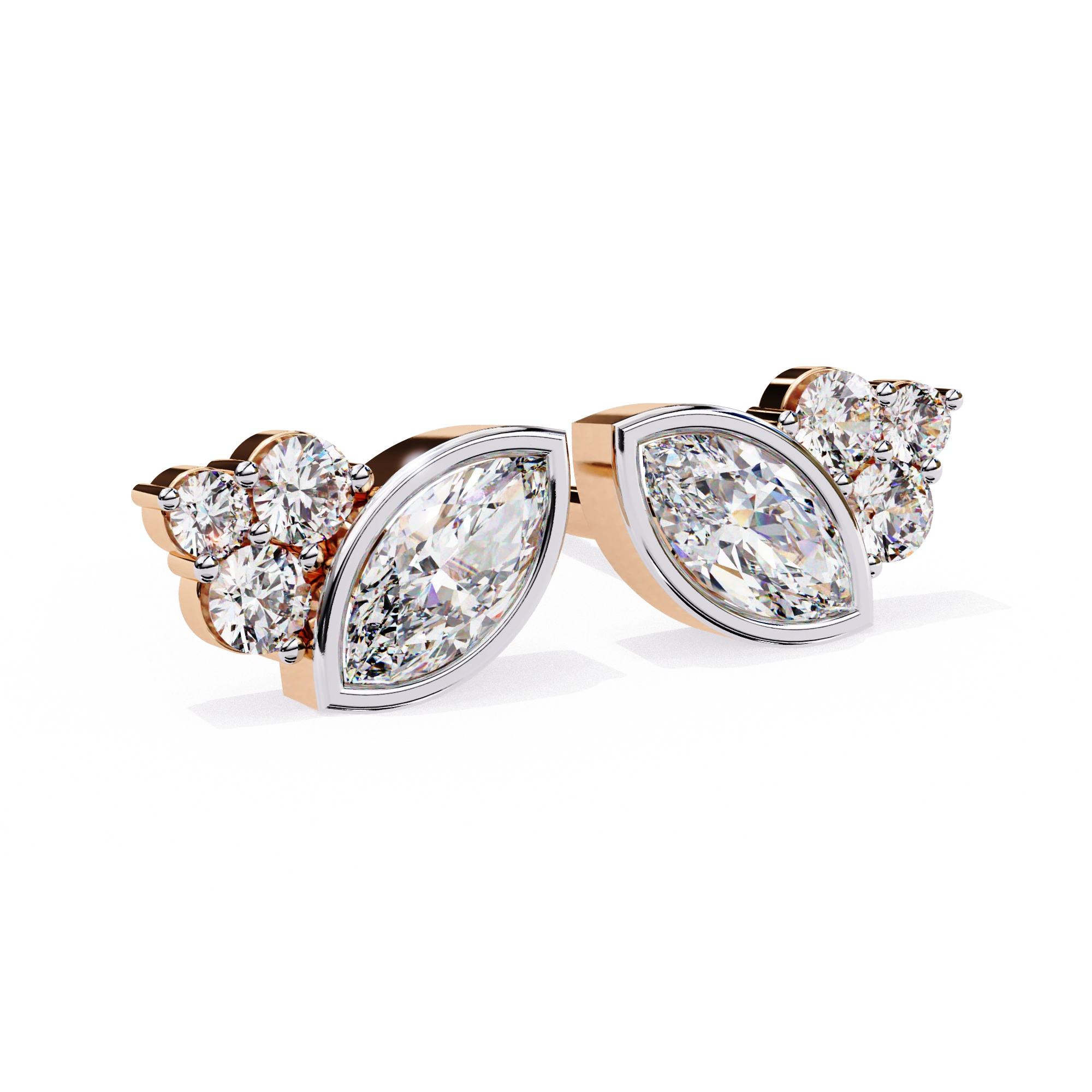 0.61 Carat Diamond Earrings Studs Marquise Design 18K Rose Gold Natural Diamond