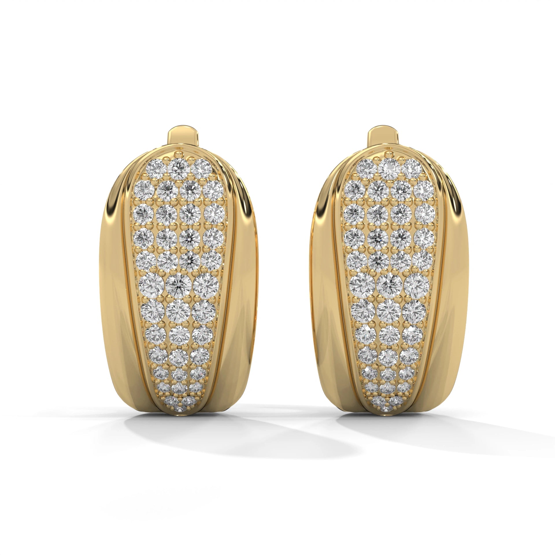0.71 Ct TWT Pavé Diamond Hoop Earrings 18K Yellow Gold Natural Diamond