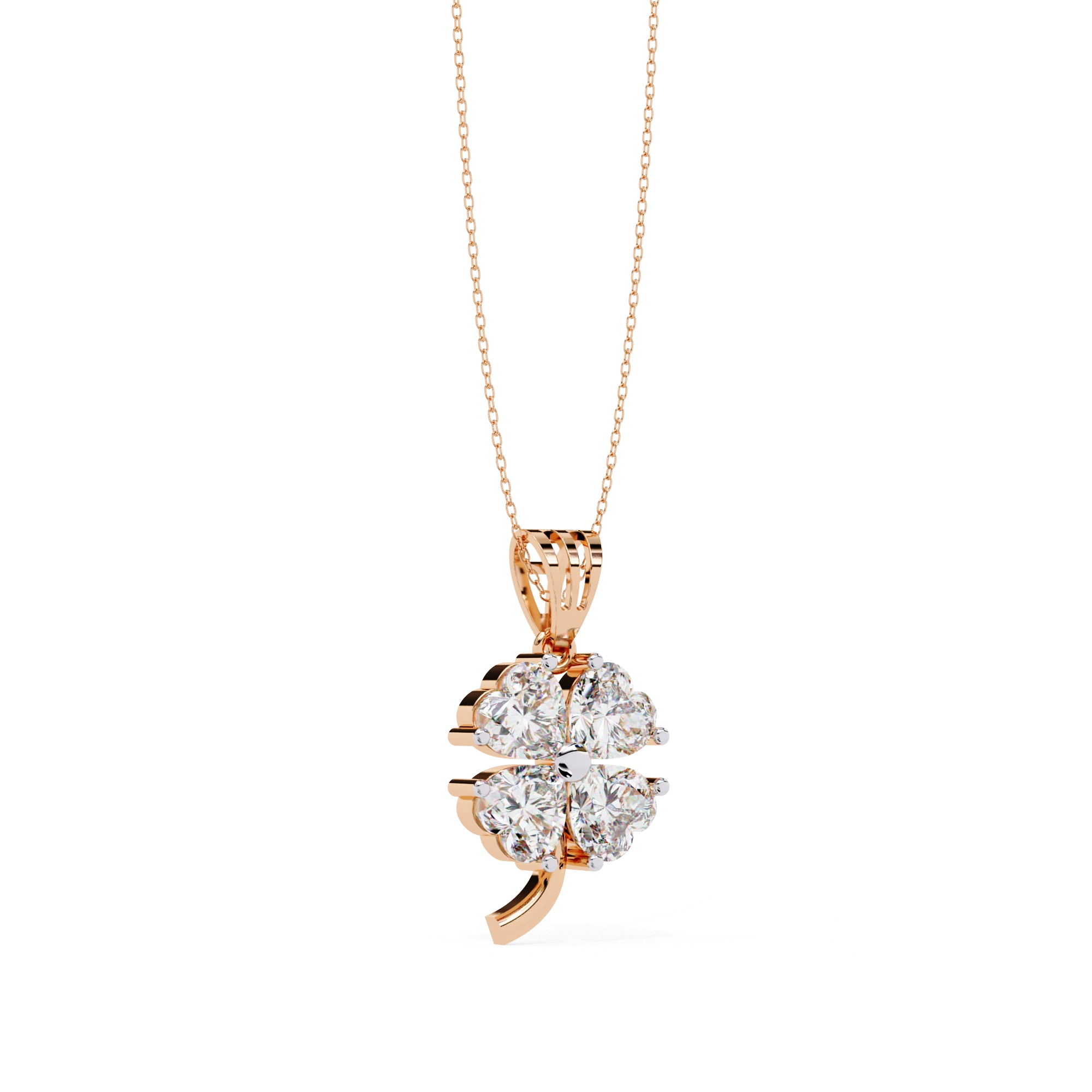 0.72 Ct heart cut lab diamond clover pendant 18K Rose Gold Natural Diamond