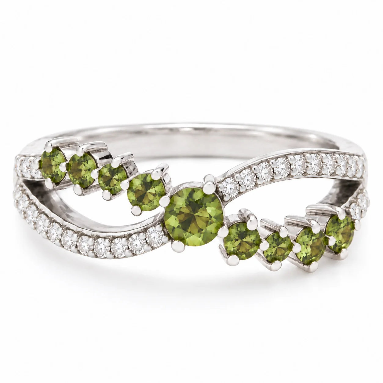 0.73 Carat Vivid Fancy Green Split Band Ring 950 Platinum