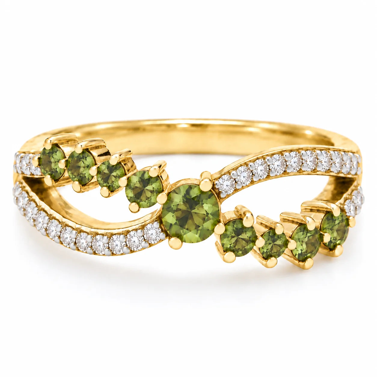 0.73 Carat Vivid Fancy Green Split Band Ring 18K Yellow Gold
