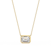 1 Ct Emerald Cut Lab Diamond Bezel Necklace White Gold Lab Diamond