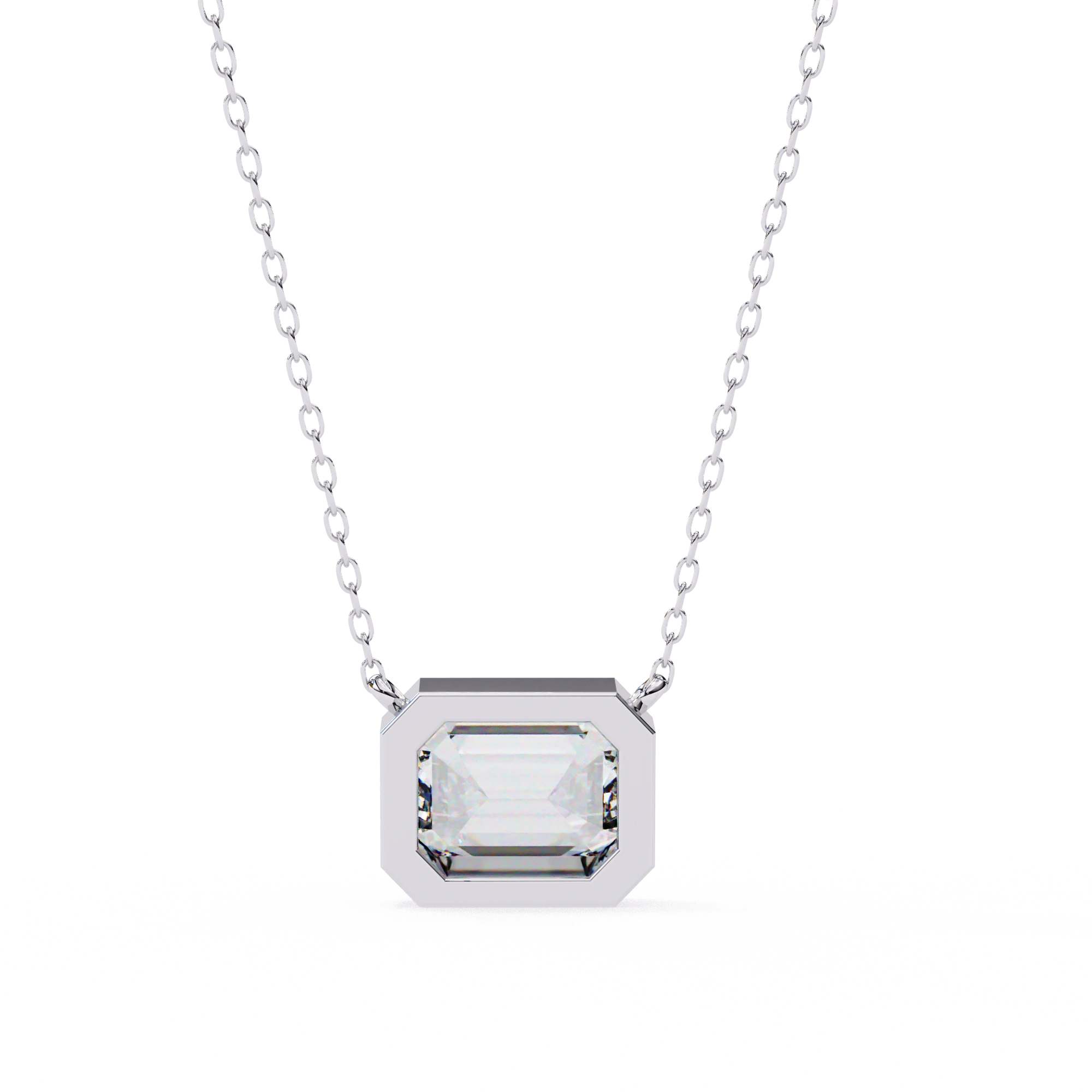 1 Ct Emerald Cut Lab Diamond Bezel Necklace White Gold