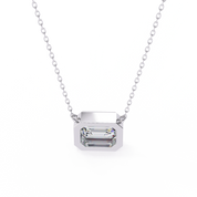 1 Ct Emerald Cut Lab Diamond Bezel Necklace White Gold