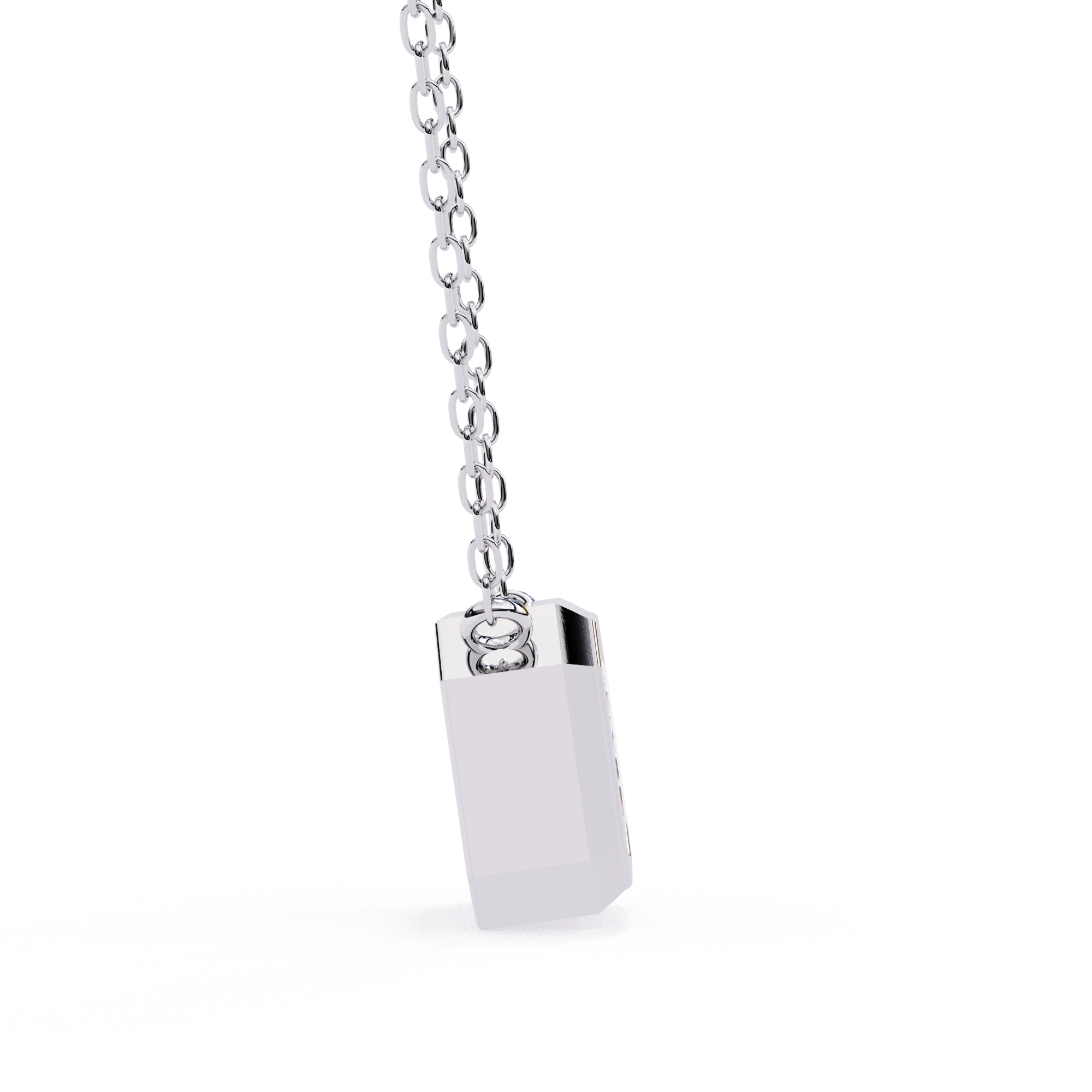 1 Ct Emerald Cut Lab Diamond Bezel Necklace White Gold