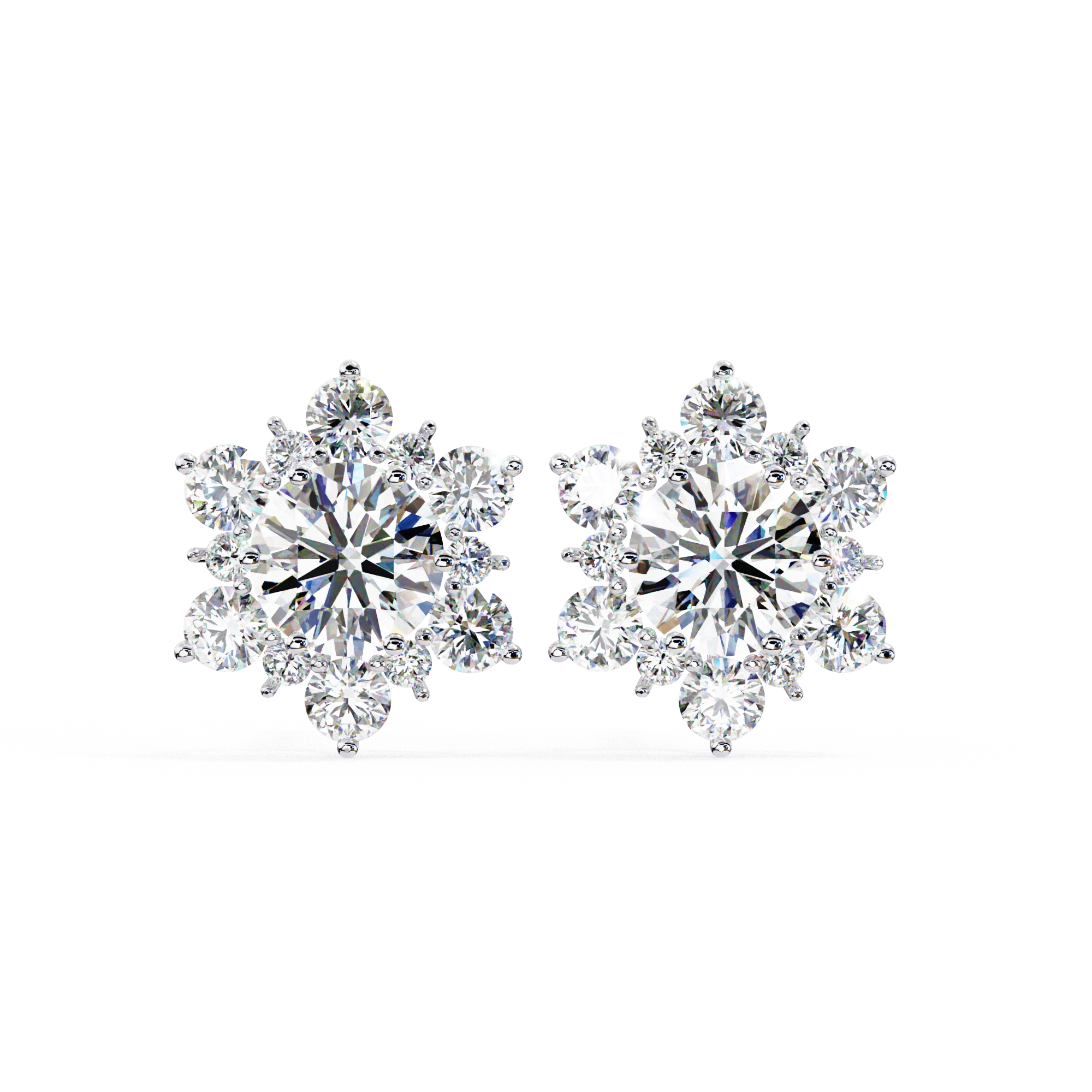 1 Ct. Floral Cluster Diamond Earrings Studs Women's Round Cut Design 950 Platinum Natural Diamond