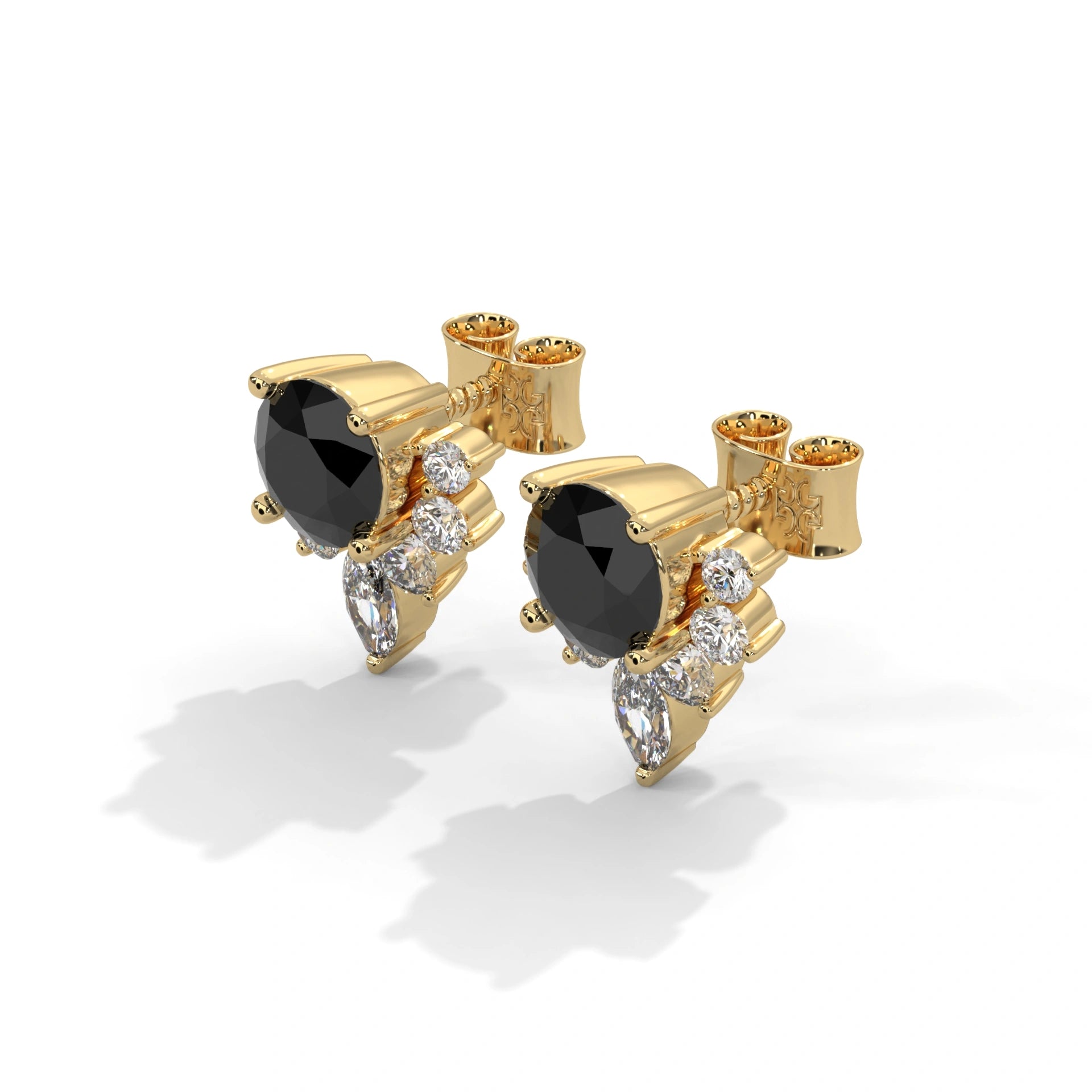 0.71 Ct Black Diamond Stud Earrings with Cluster Halo Screw Back