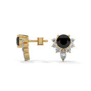 0.71 Ct Black Diamond Stud Earrings with Cluster Halo Screw Back