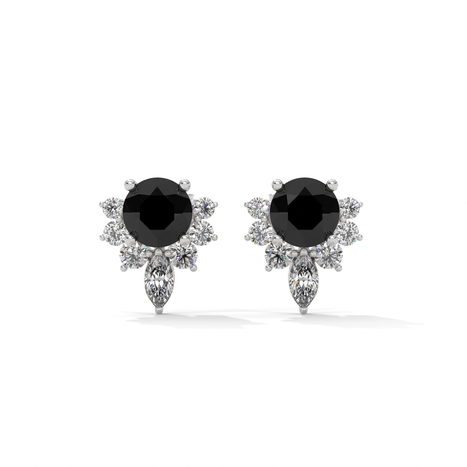 0.71 Ct Black Diamond Stud Earrings with Cluster Halo Screw Back