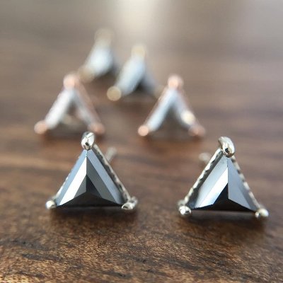 Triangle Shape Black Diamond Stud Earrings Unique Fine Jewelry