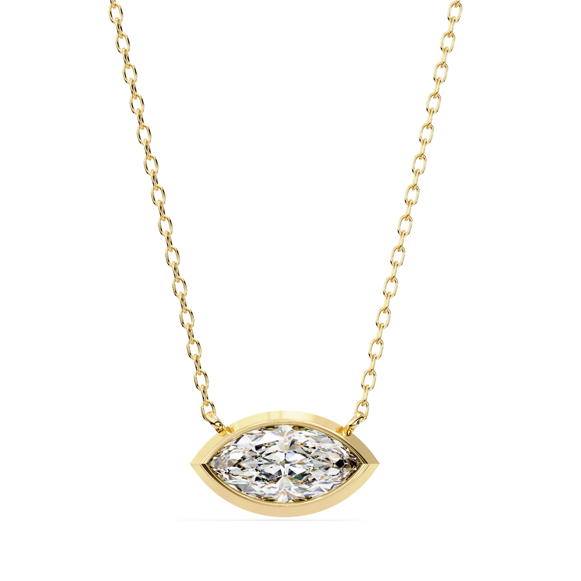 1 ct Marquise Bezel Set Lab Diamond Necklace Yellow Gold 18K Yellow Gold Natural Diamond