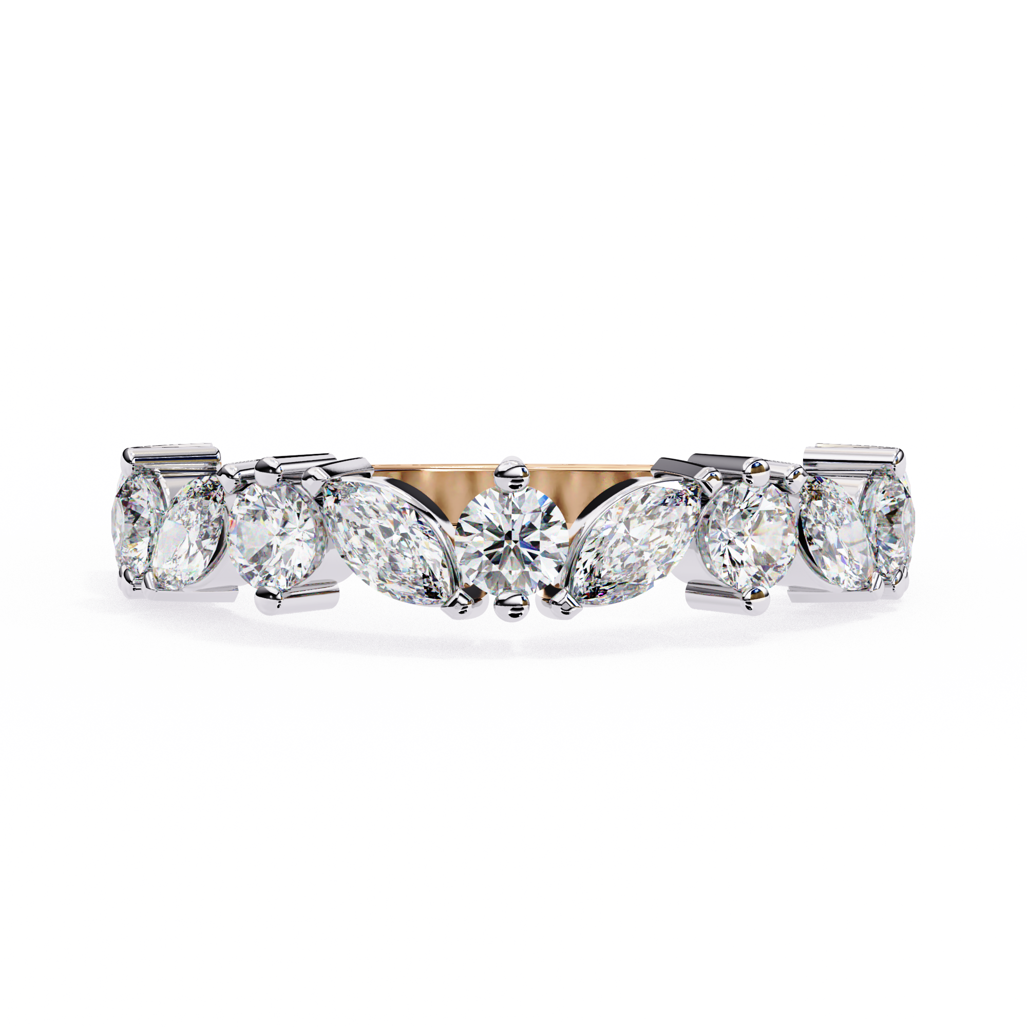 0.90 Carat Marquise & Round Shape Diamond Wedding Band In Yellow Gold 18K Rose Gold Natural Diamond