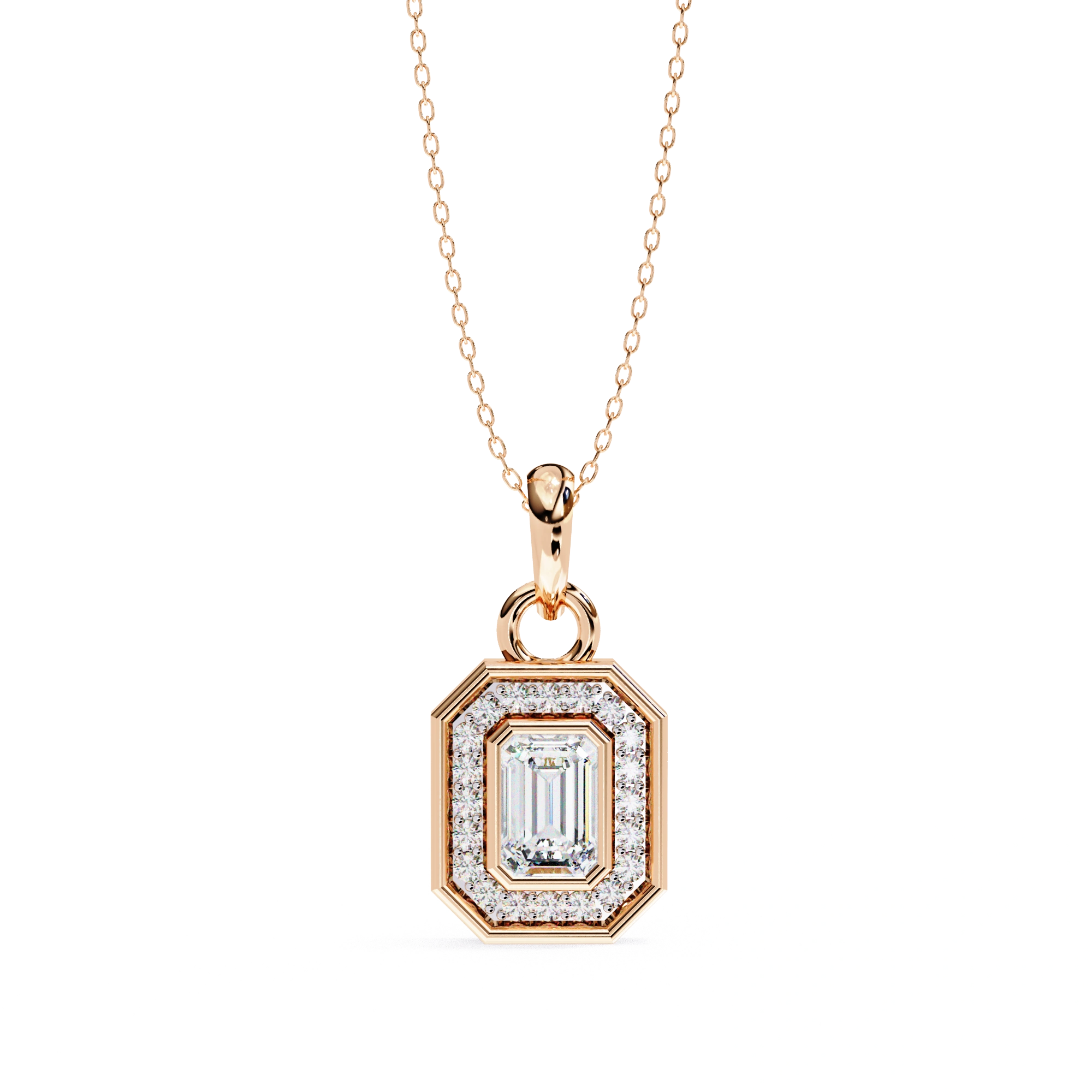 0.95 Ct Emerald Cut Lab Diamond Halo Pendant White Gold 18K Rose Gold Natural Diamond