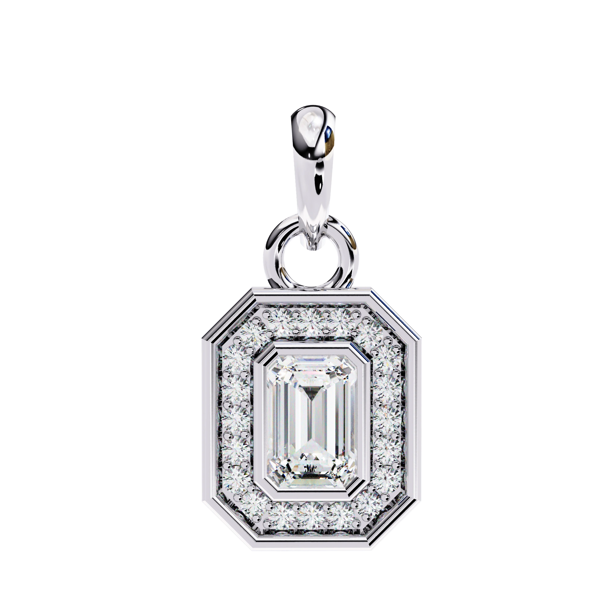 0.95 Ct Emerald Cut Lab Diamond Halo Pendant White Gold