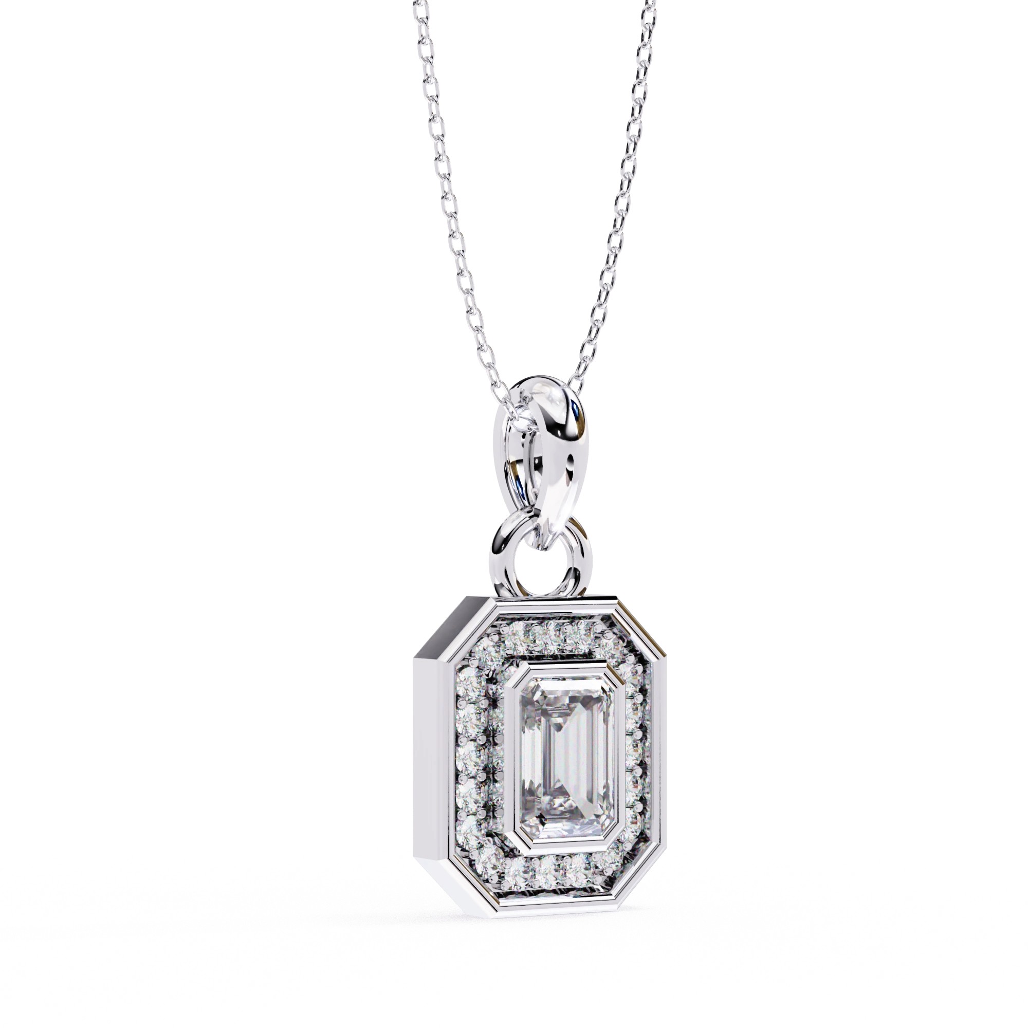 0.95 Ct Emerald Cut Lab Diamond Halo Pendant White Gold