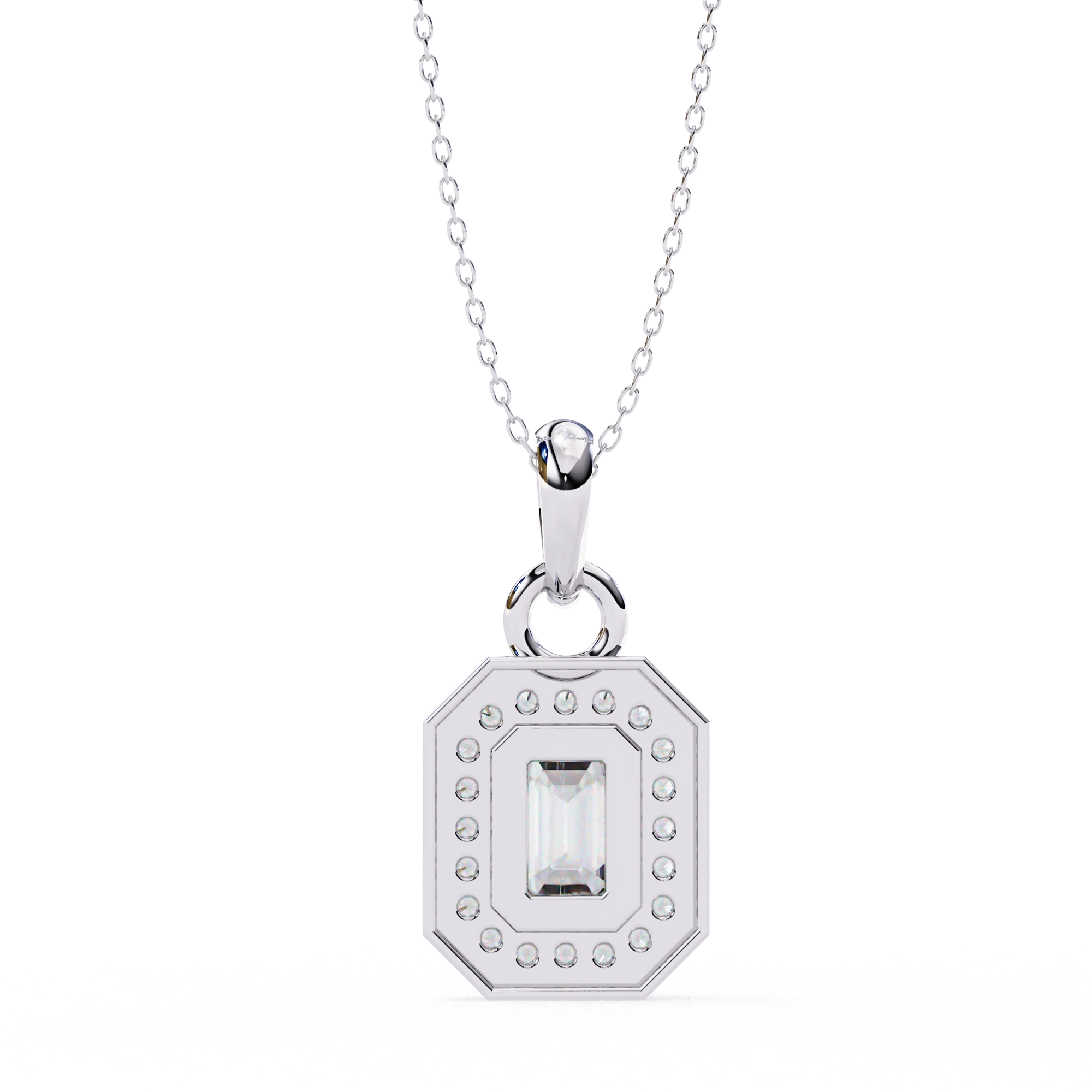 0.95 Ct Emerald Cut Lab Diamond Halo Pendant White Gold