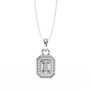 0.95 Ct Emerald Cut Lab Diamond Halo Pendant White Gold 950 Platinum Natural Diamond
