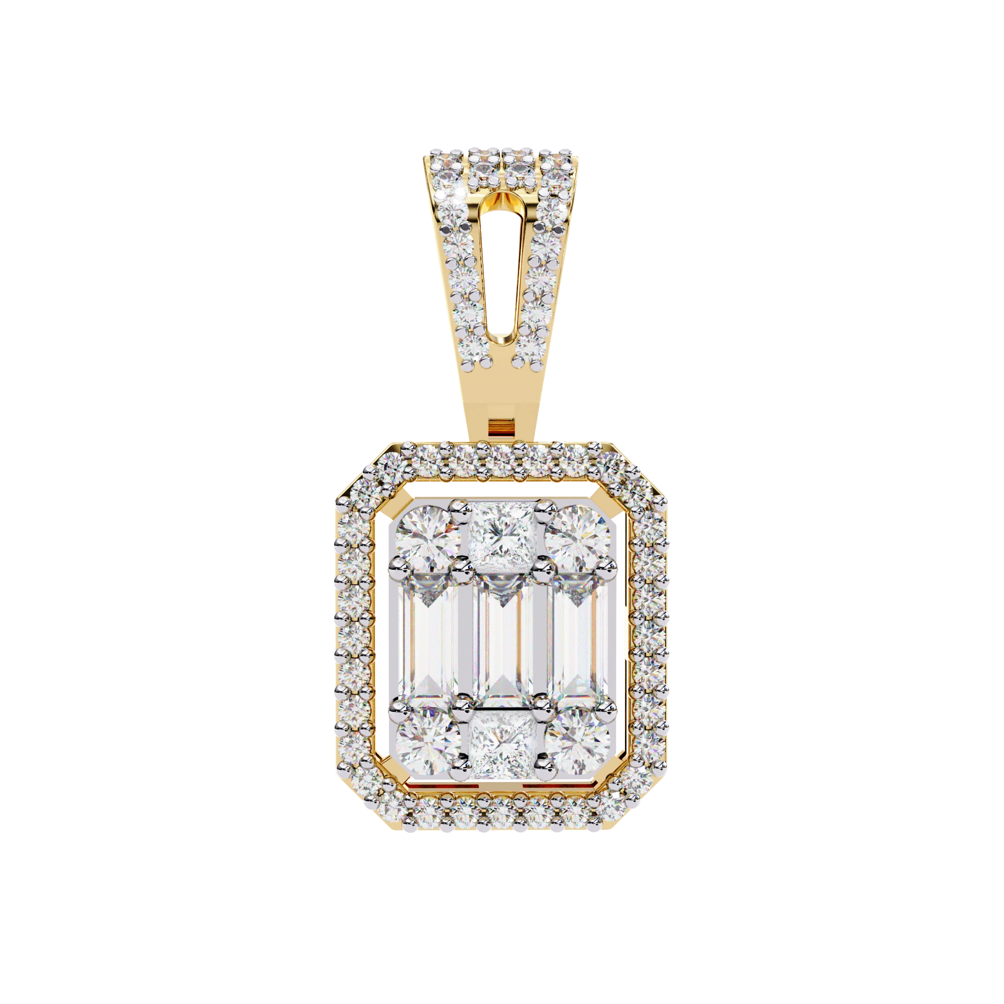 0.96 Ct Lab Diamond Emerald Shape Cluster Pendant