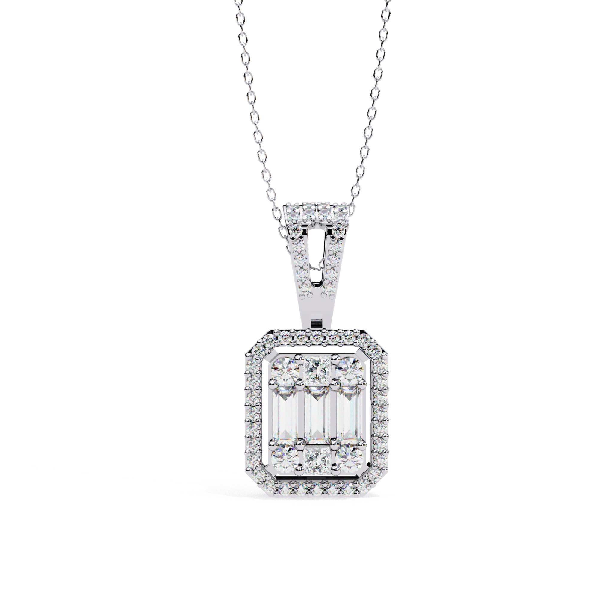 0.96 Ct Lab Diamond Emerald Shape Cluster Pendant 950 Platinum Natural Diamond