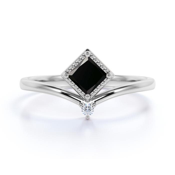 1.20 Ct Princess Cut Prong Set Black And White Diamond Ring Solitaire Engagement Rings