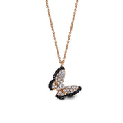 1.43 Ct Round Cut Diamond Black & White Diamond Butterfly Pendant 18K Rose Gold