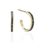 Black Diamond Hoop Earrings for Women's 18K Yellow Gold