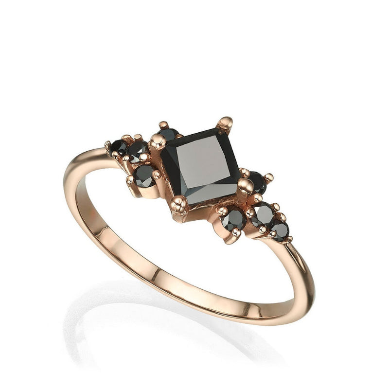 2 Ct Princess Cut Black Diamond Engagement Ring 18K Rose Gold Black Diamond Engagement Ring