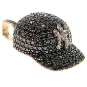 4 Ct Round Cut Diamond Baseball Cap Black & White Diamond Pendant Necklace 18K Yellow Gold