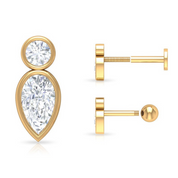 0.40 Carat Round & Pear Shape Bezel Diamond Stud Earrings 18K Yellow Gold Natural Diamond