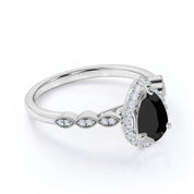 2.30 Ct Pear And Round Cut Black Diamond Halo Ring Black Diamond Engagement Ring