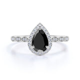 2.30 Ct Pear And Round Cut Diamond Black Diamond Halo Ring