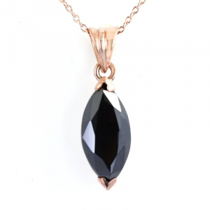 2 Ct Marquise Cut Diamond Solitaire Prong Set Black Diamond Pendant 18K Yellow Gold