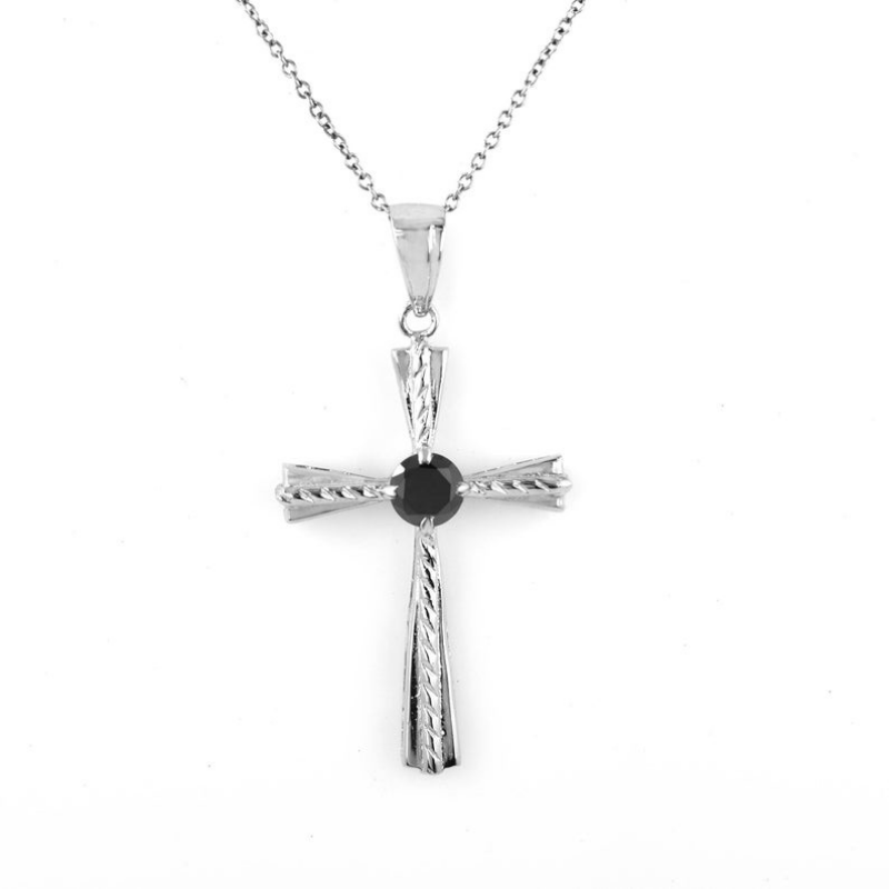 1.01 Ct Solitaire Prong Setting Black Diamond Cross Pendant