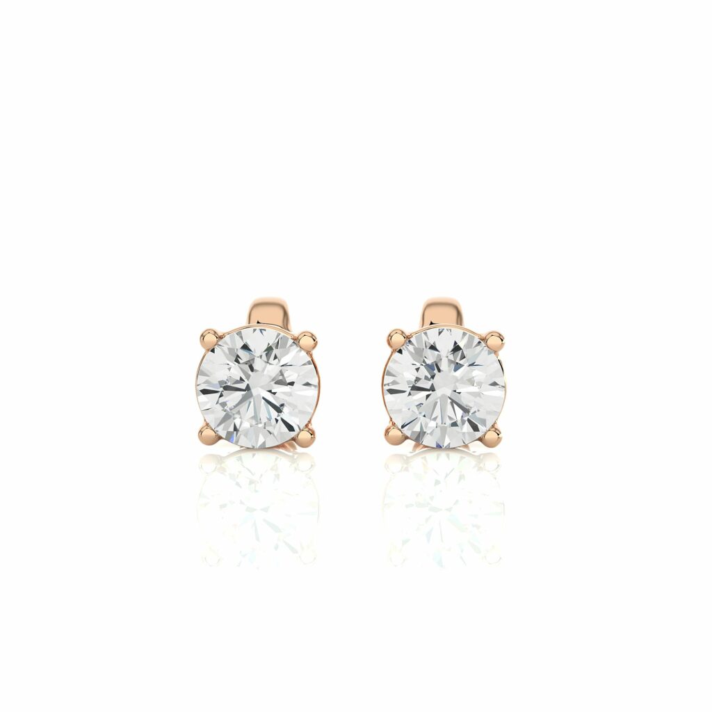 1 Ct Round Prong Setting Diamond Stud Earrings In Rose Gold Rose