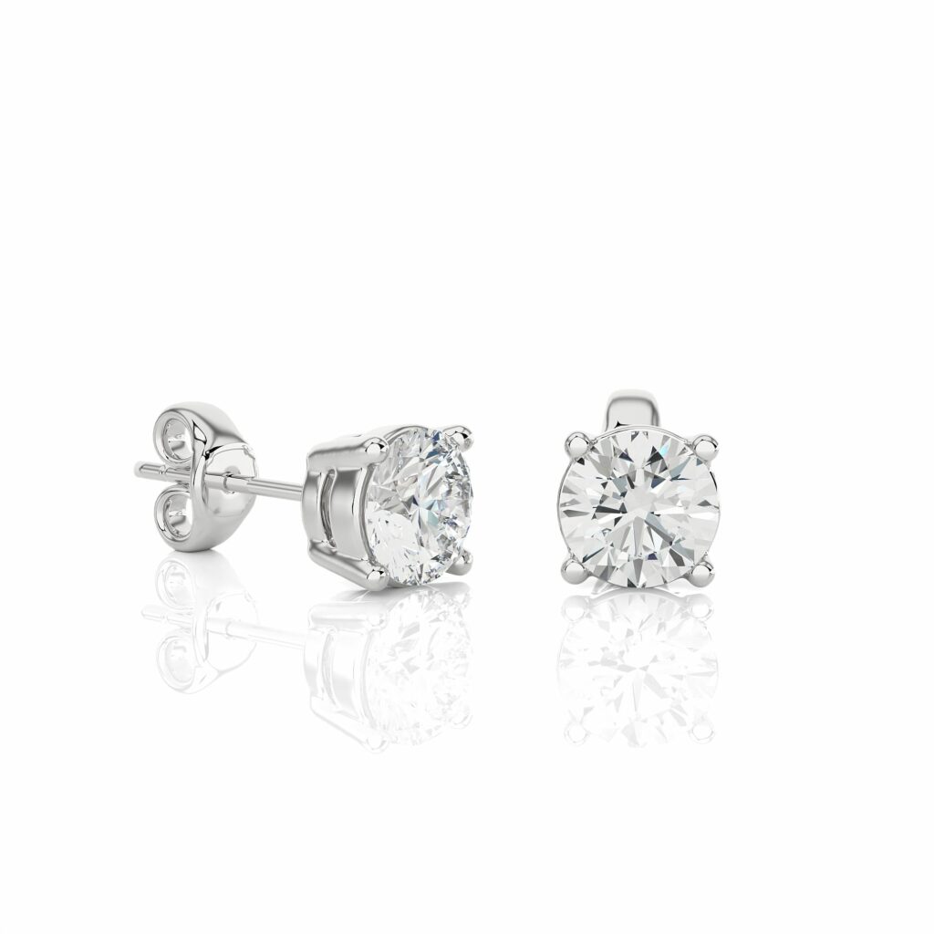 1 Ct Round Prong Setting Diamond Stud Earrings In White Gold