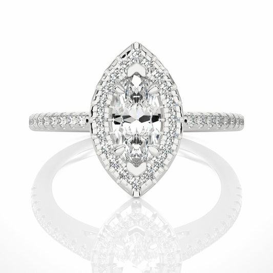 Marquise Shape Synthetic Diamond Halo Engagement Ring