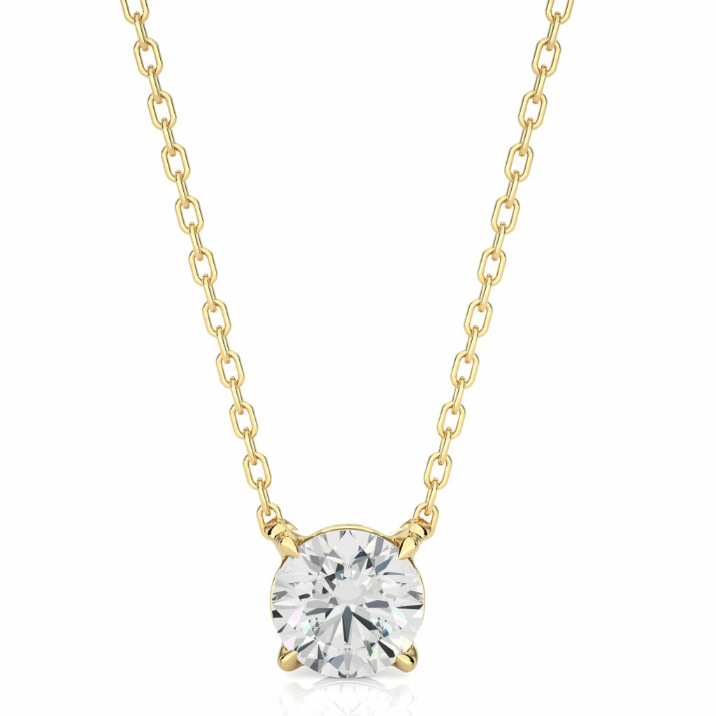 1.05 Carat Round Solitaire 4 Prong Diamond Pendant & Chain In Yellow Gold Yellow
