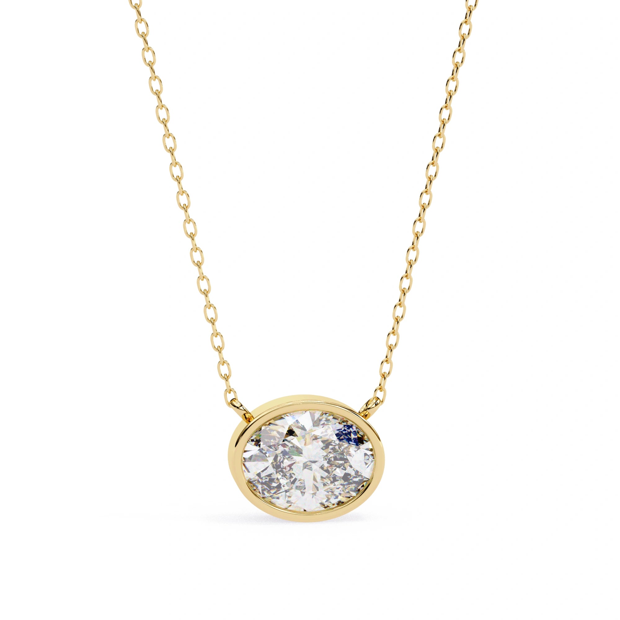 1 Ct oval lab diamond bezel Set necklace