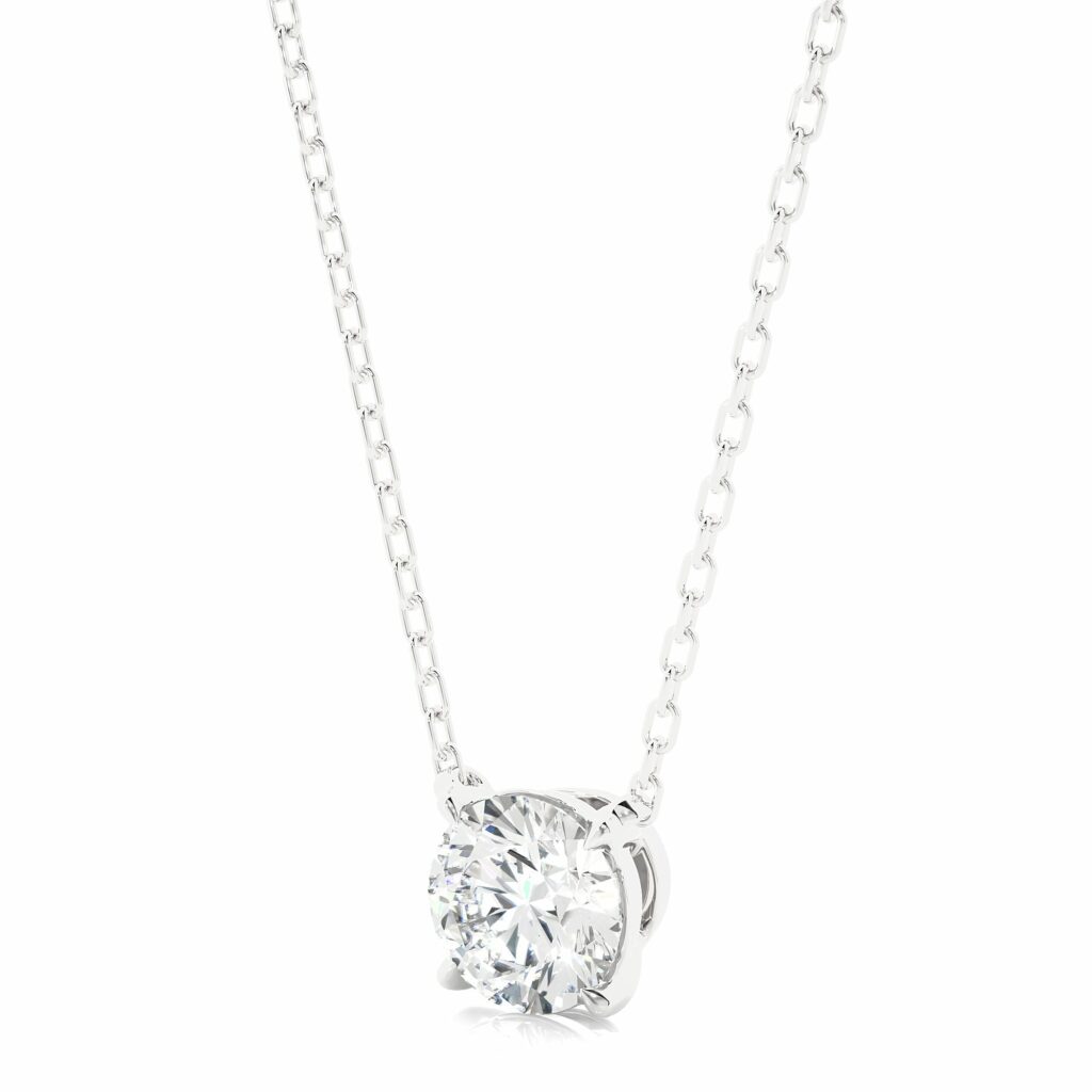 1 Carat Round Solitaire 4 Prong Diamond Nacklace In White Gold
