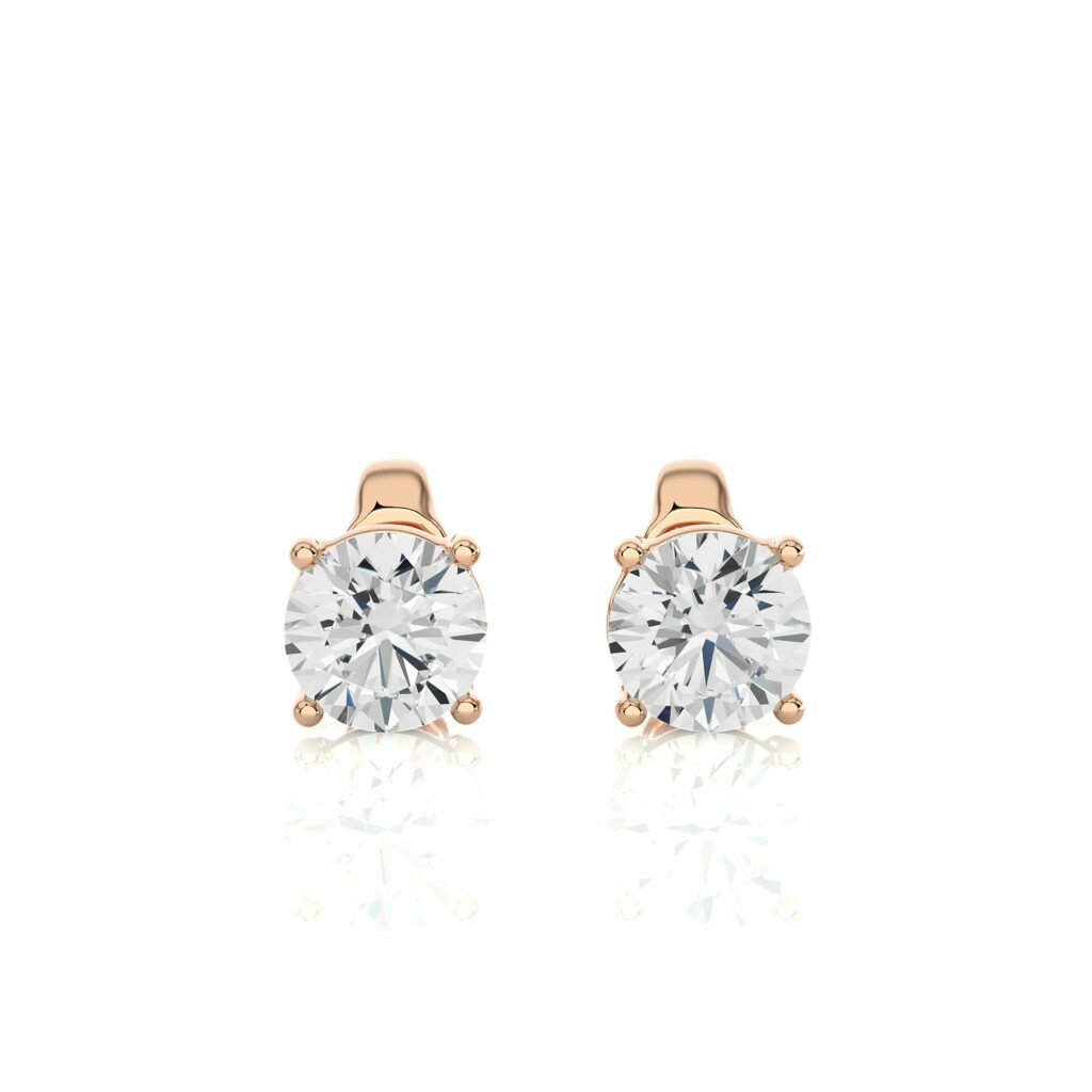 1.05 Ct Round Cut Prong Setting Lab Diamond Stud Earrings In White Gold Rose