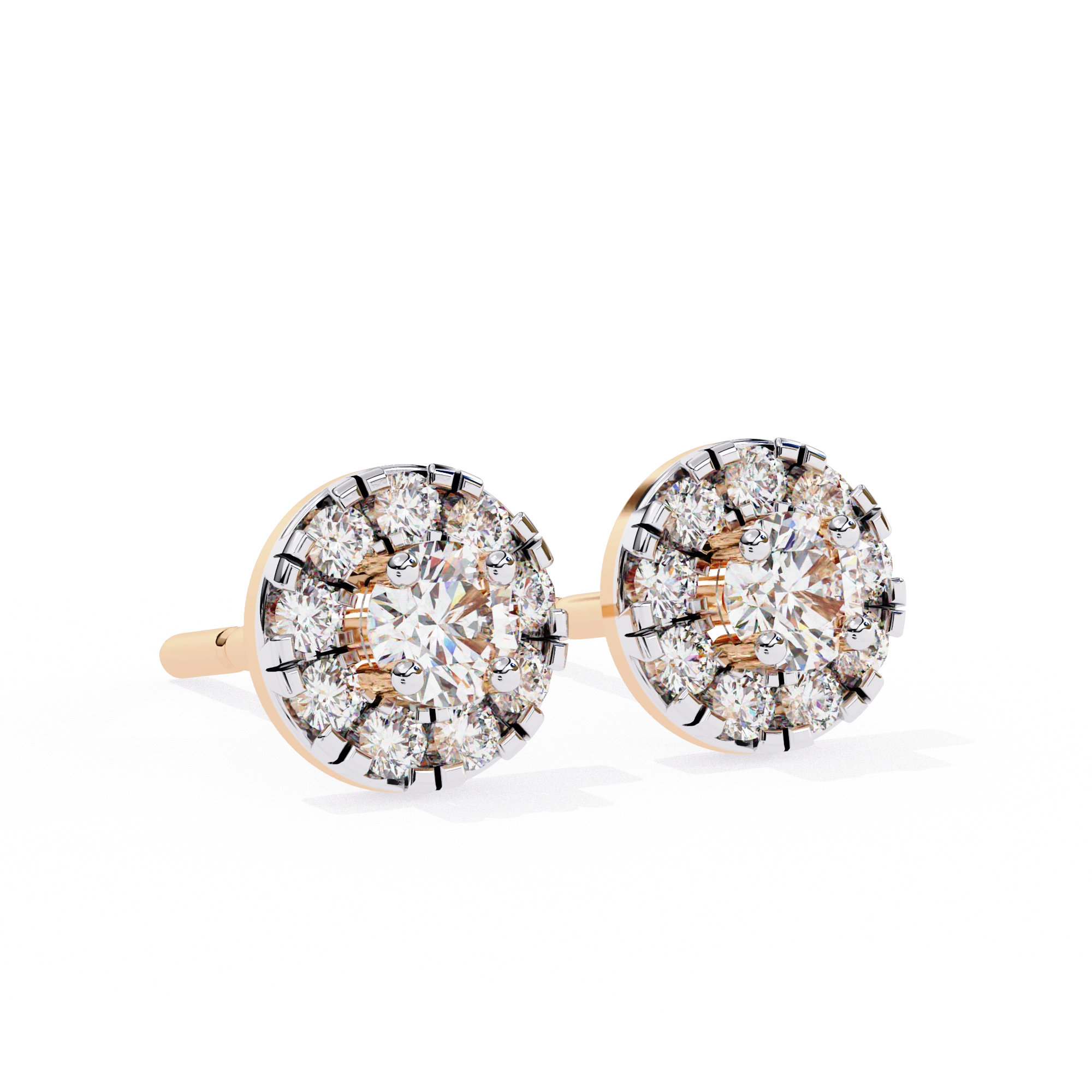 1.06 Carat Diamond Earrings Studs Womens with Halo Design 18K Rose Gold Natural Diamond