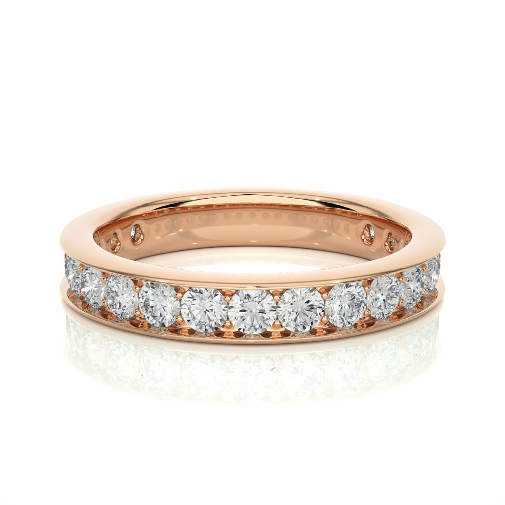 1.31 Carat Round Cut Channel Set Half Eternity Diamond Wedding Band 18K Rose Gold Natural Diamond