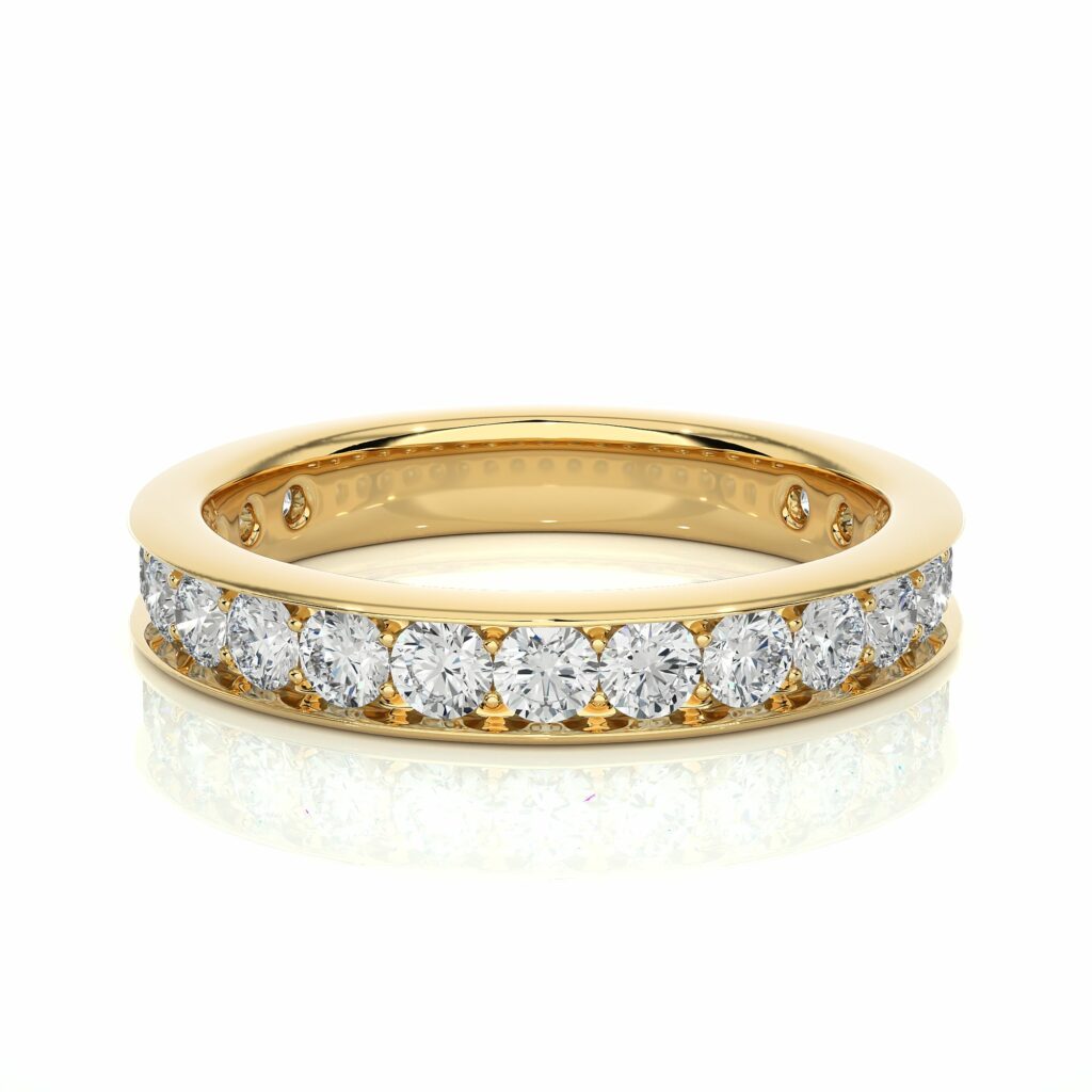 1.31 Carat Round Cut Channel Set Half Eternity Diamond Wedding Band 18K Yellow Gold Natural Diamond