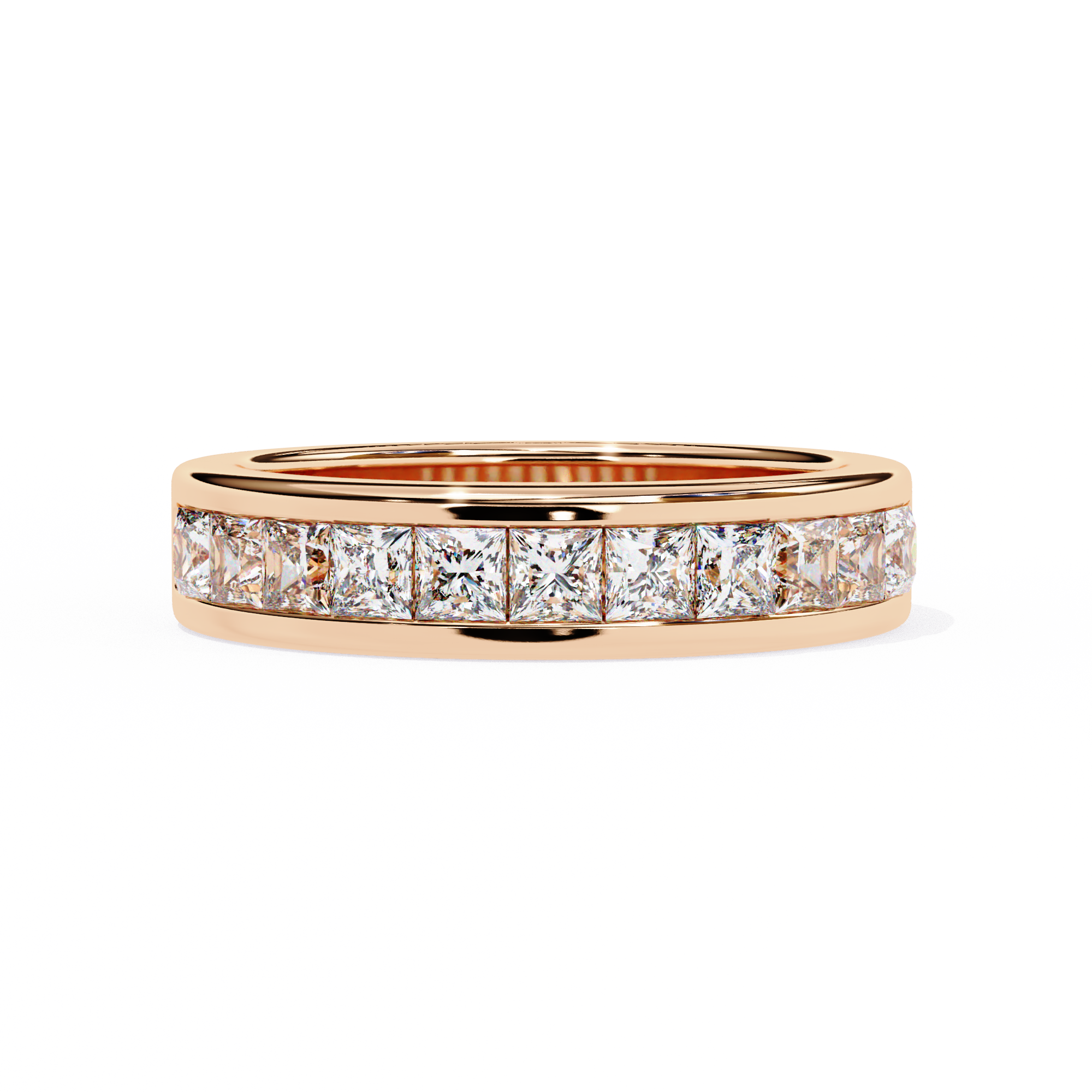 1.10 Ct Princess Cut Half Eternity Diamond Wedding Band In White Gold 18K Rose Gold Natural Diamond Diamond Wedding Bands