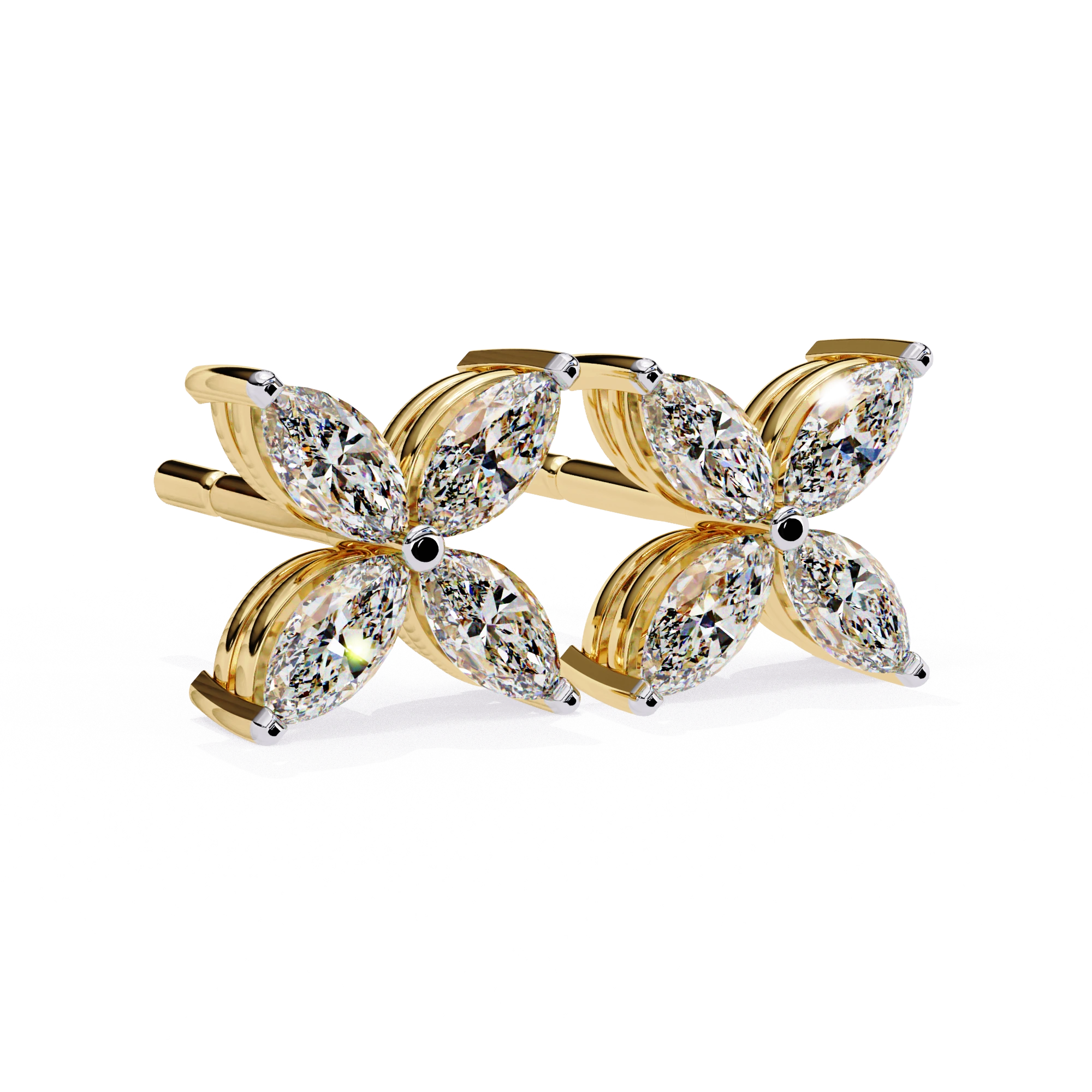 1.12 Carat Diamond Earrings Studs Floral Marquise Cluster Design 18K Yellow Gold Natural Diamond