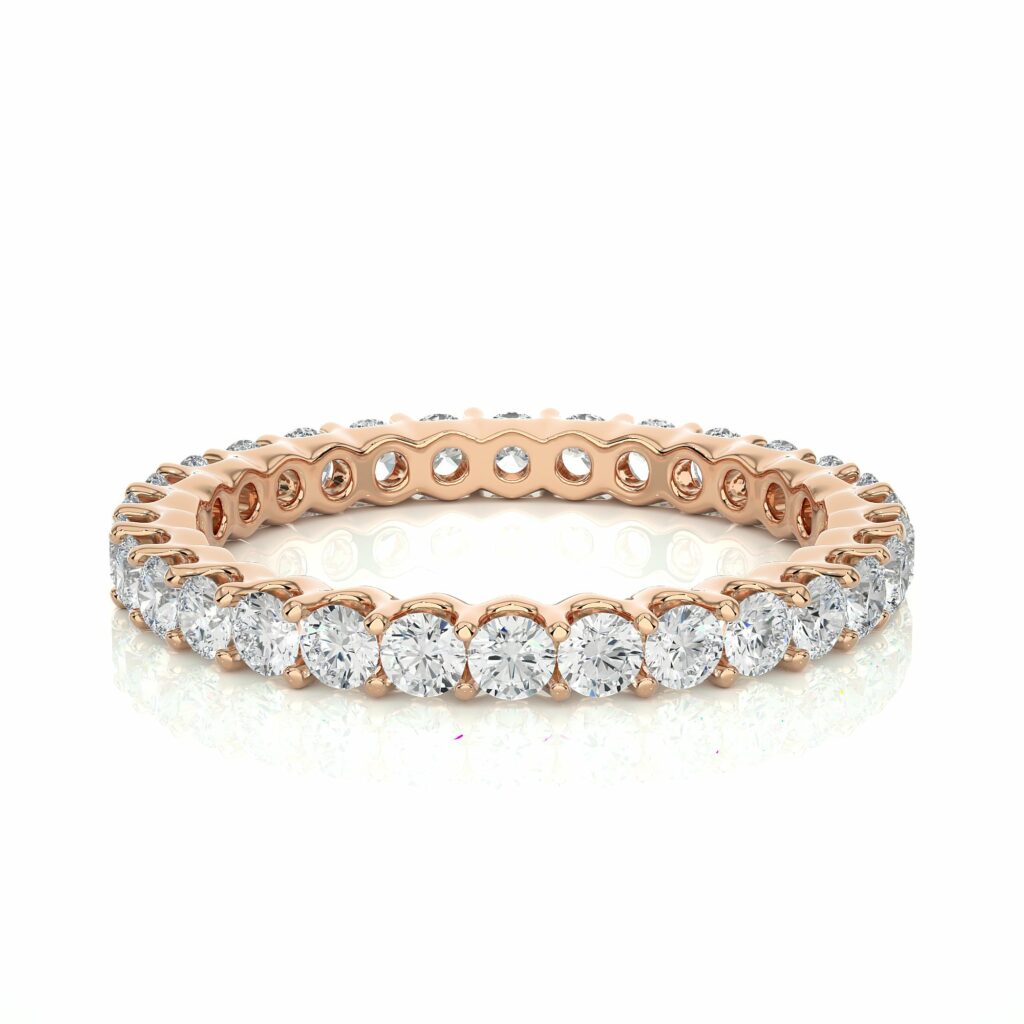 1.20 Ct Round Cut Prong Set Lab Diamond Eternity Wedding Band In White Gold Rose